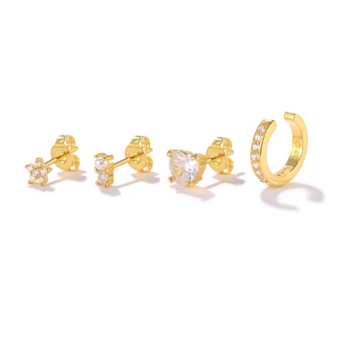 18k Gold Stud Earrings Set 